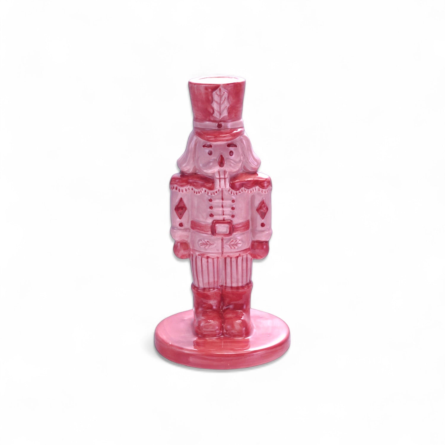 Pink & Red Ceramic Nutcracker Taper Candle Holder - - Christmas
