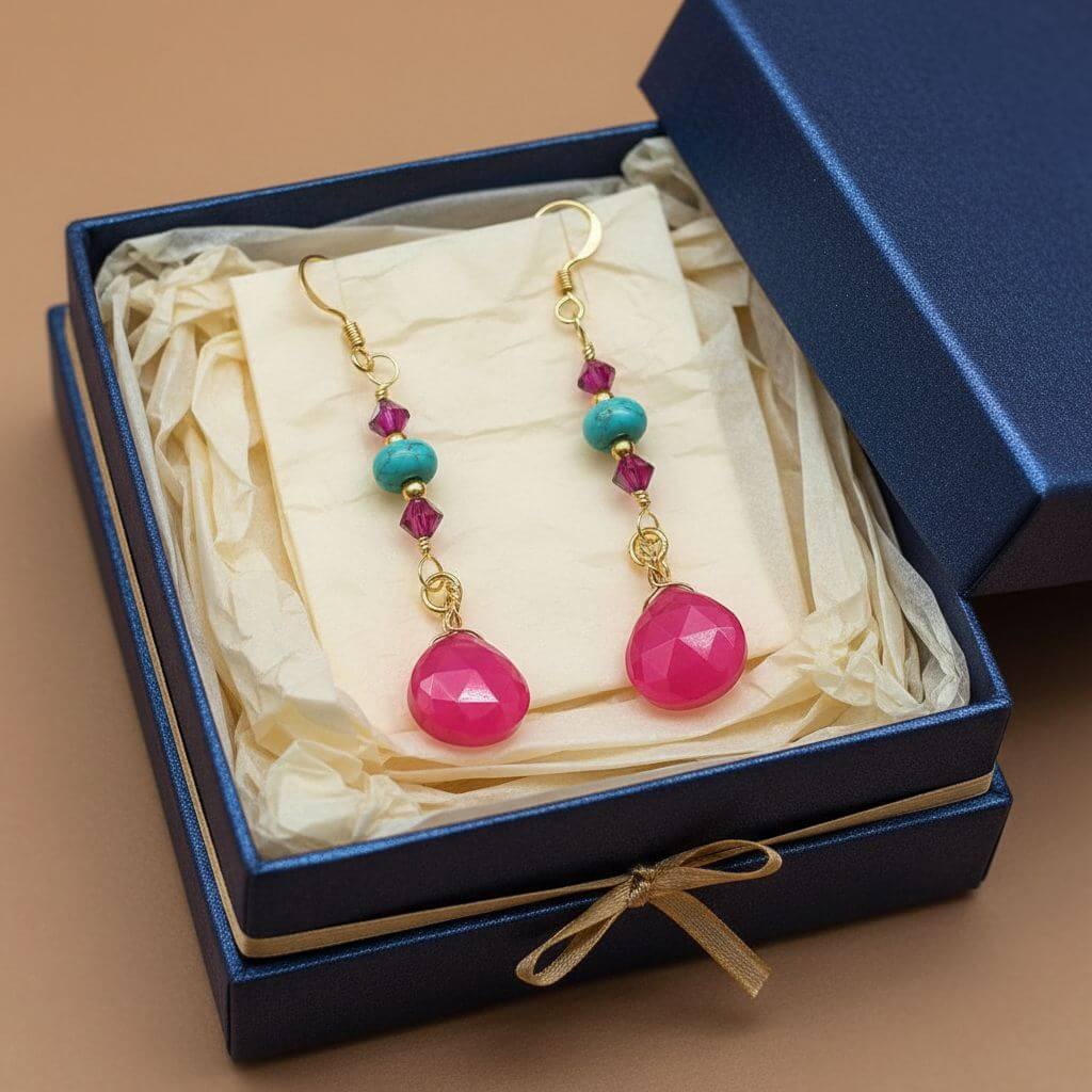Gold Filled Wire Wrapped Pink Turquoise Gemstone Earrings - - Earrings