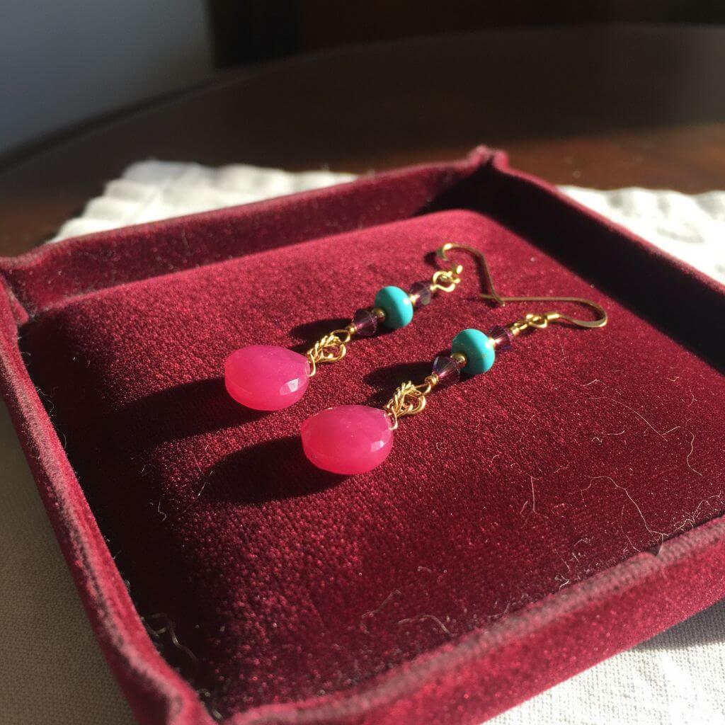 Gold Filled Wire Wrapped Pink Turquoise Gemstone Earrings - - Earrings