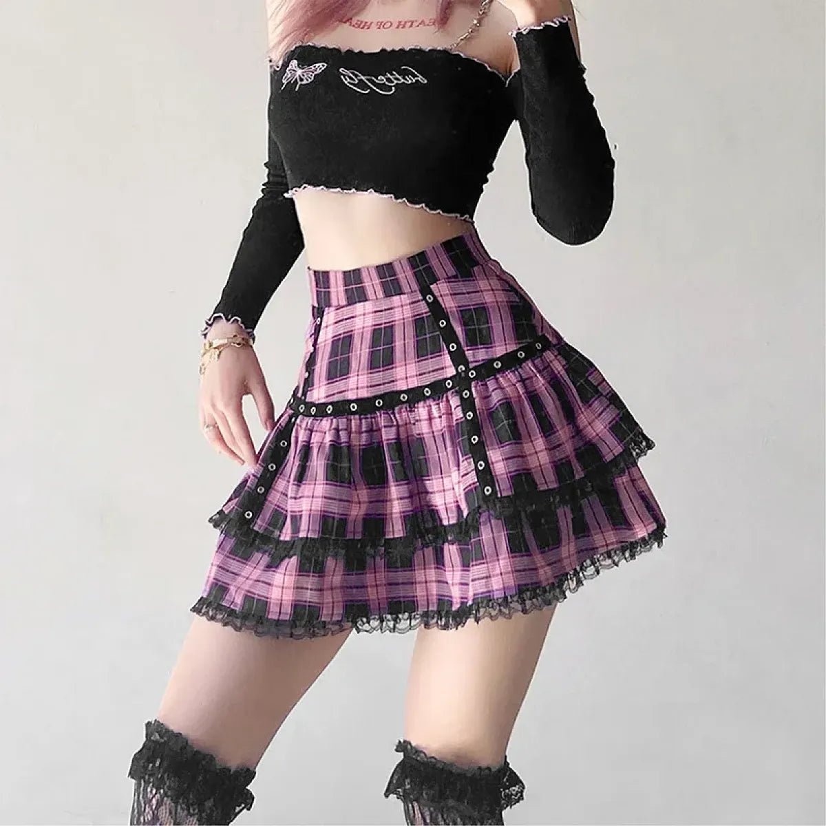 Lolita Plaid Mini Skirt – Gothic Harajuku - - Skirts