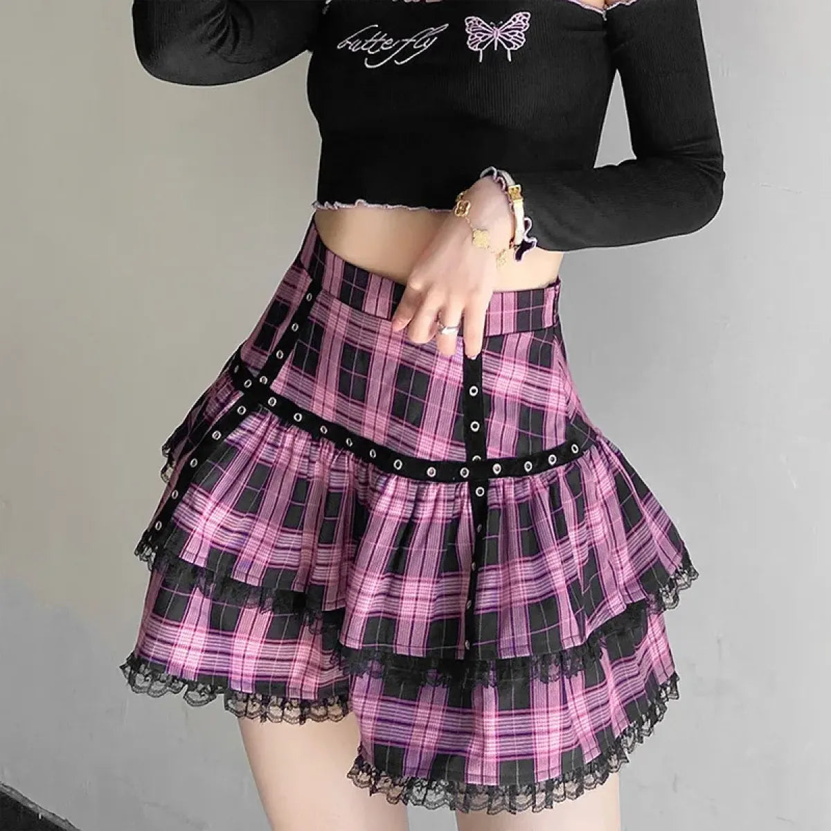Lolita Plaid Mini Skirt – Gothic Harajuku - - Skirts
