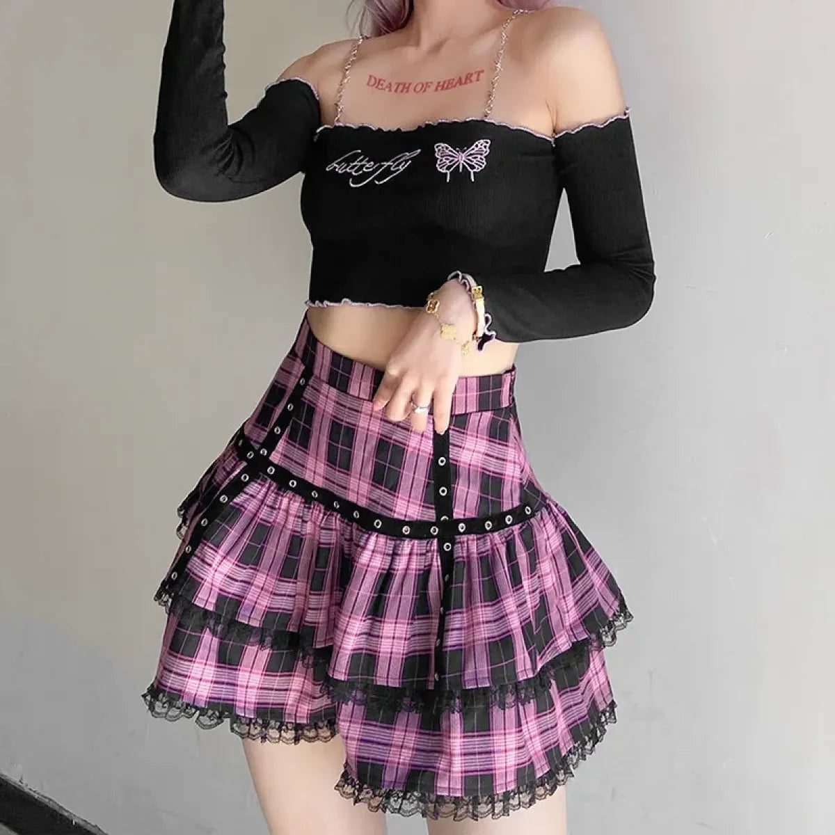Lolita Plaid Mini Skirt – Gothic Harajuku - - Skirts