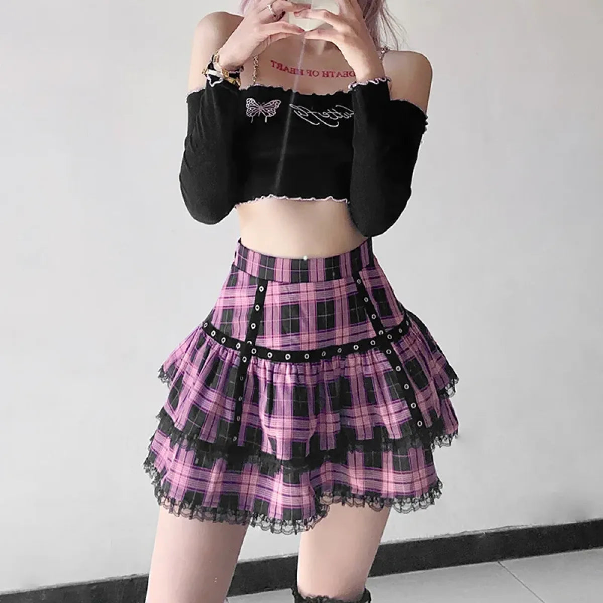 Lolita Plaid Mini Skirt – Gothic Harajuku - - Skirts