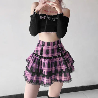 Lolita Plaid Mini Skirt – Gothic Harajuku - - Skirts