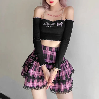 Lolita Plaid Mini Skirt – Gothic Harajuku - - Skirts
