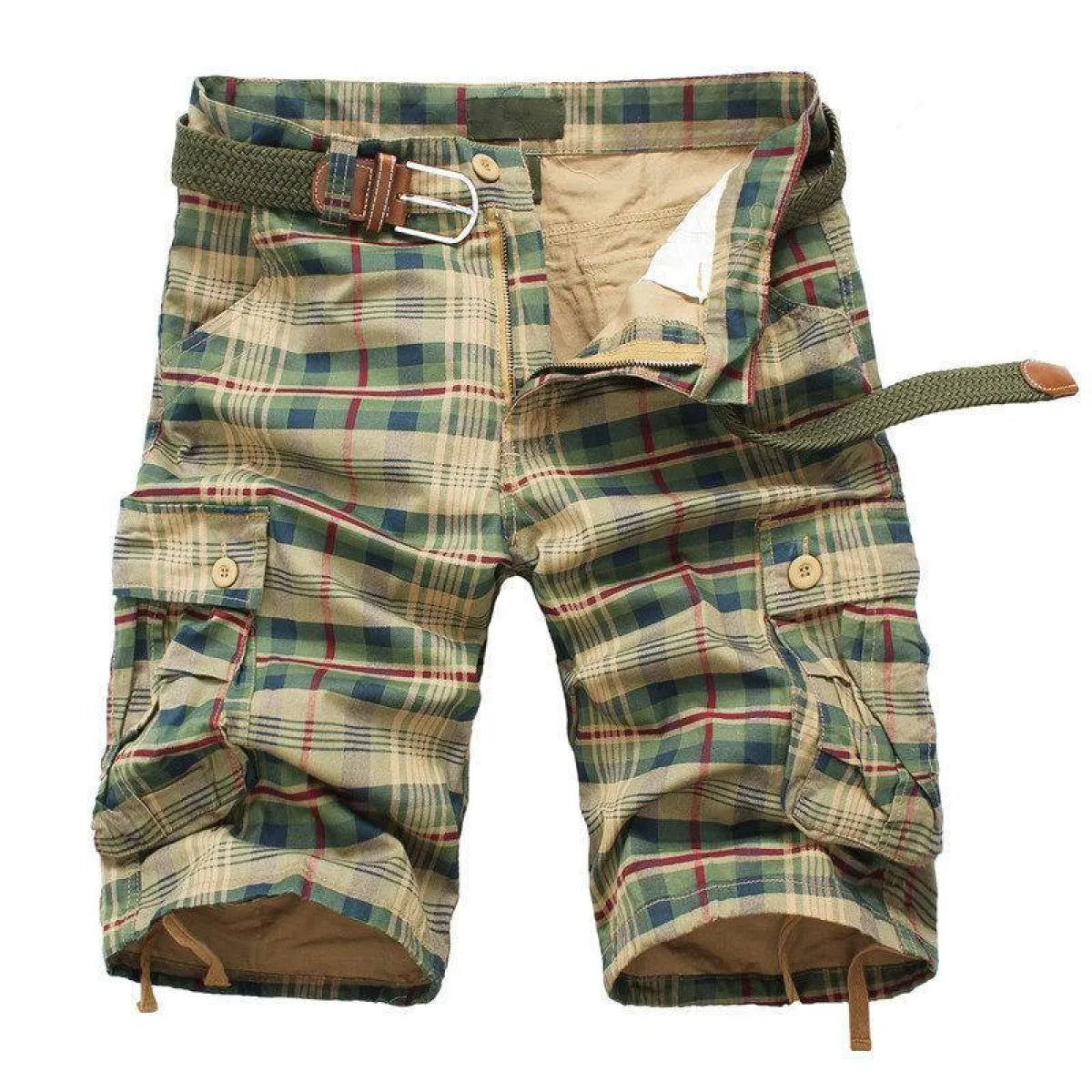 Plaid Patterned Cargo Shorts - -