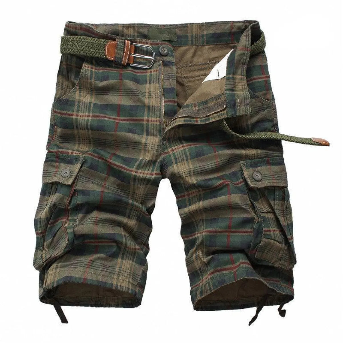 Plaid Patterned Cargo Shorts - -