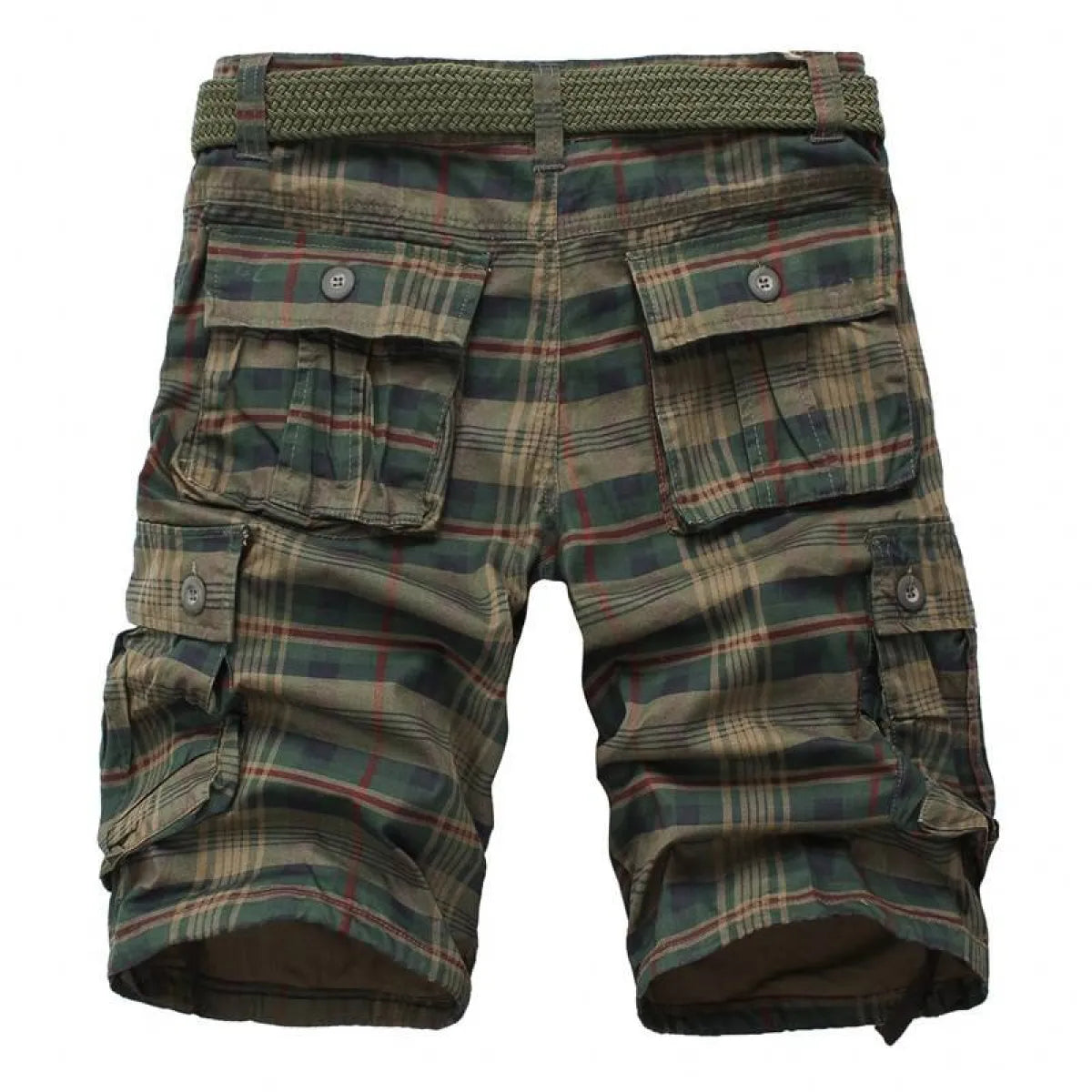 Plaid Patterned Cargo Shorts - Camouflage -