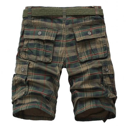 Plaid Patterned Cargo Shorts - Camouflage -