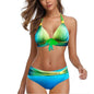 Plus Size Neon Striped Bikini Set Push Up Women High Waist Bikini Set Halter Two Piece Bathing Suits Crisscross Tummy Control Swimsuit Push Up Swimwear Women High Waist Halter Beach Swimwear Retro Bathing Suit Swimming Suit - Light Green - STBK233XHO