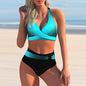 Plus Size Neon Striped Bikini Set Push Up Women High Waist Bikini Set Halter Two Piece Bathing Suits Crisscross Tummy Control Swimsuit Push Up Swimwear Women High Waist Halter Beach Swimwear Retro Bathing Suit Swimming Suit - Acid Blue - STBK233XHO