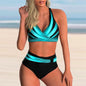 Plus Size Neon Striped Bikini Set Push Up Women High Waist Bikini Set Halter Two Piece Bathing Suits Crisscross Tummy Control Swimsuit Push Up Swimwear Women High Waist Halter Beach Swimwear Retro Bathing Suit Swimming Suit - Sky Blue - STBK233XHO