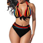 Plus Size Neon Striped Bikini Set Push Up Women High Waist Bikini Set Halter Two Piece Bathing Suits Crisscross Tummy Control Swimsuit Push Up Swimwear Women High Waist Halter Beach Swimwear Retro Bathing Suit Swimming Suit - Red - STBK233XHO