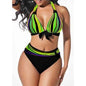 Plus Size Neon Striped Bikini Set Push Up Women High Waist Bikini Set Halter Two Piece Bathing Suits Crisscross Tummy Control Swimsuit Push Up Swimwear Women High Waist Halter Beach Swimwear Retro Bathing Suit Swimming Suit - Green - STBK233XHO