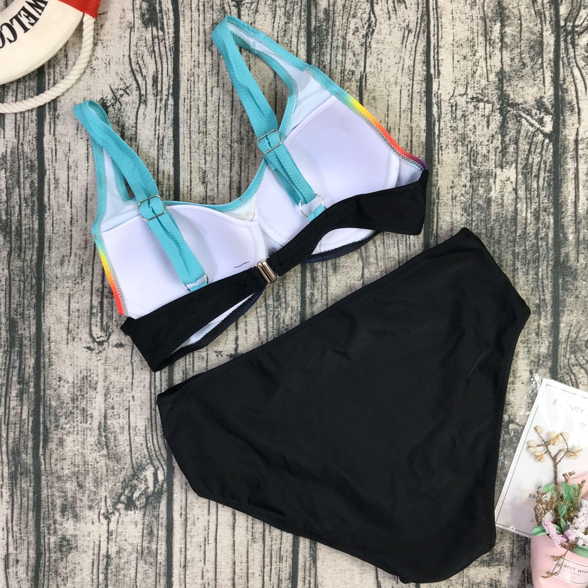 Plus Size Neon Striped Bikini Set Push Up Women High Waist Bikini Set Halter Two Piece Bathing Suits Crisscross Tummy Control Swimsuit Push Up Swimwear Women High Waist Halter Beach Swimwear Retro Bathing Suit Swimming Suit - - STBK233XHO