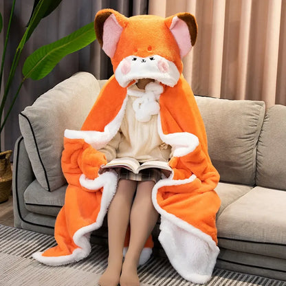 Kawaii Fox Plush Blanket Robe - -