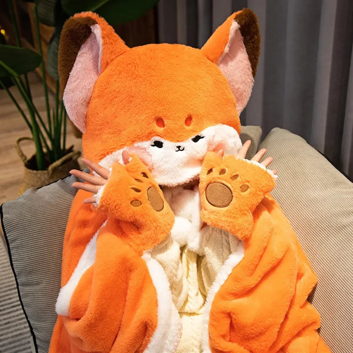 Kawaii Fox Plush Blanket Robe - -