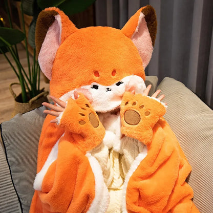 Kawaii Fox Plush Blanket Robe - -