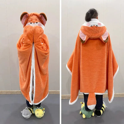 Kawaii Fox Plush Blanket Robe - -
