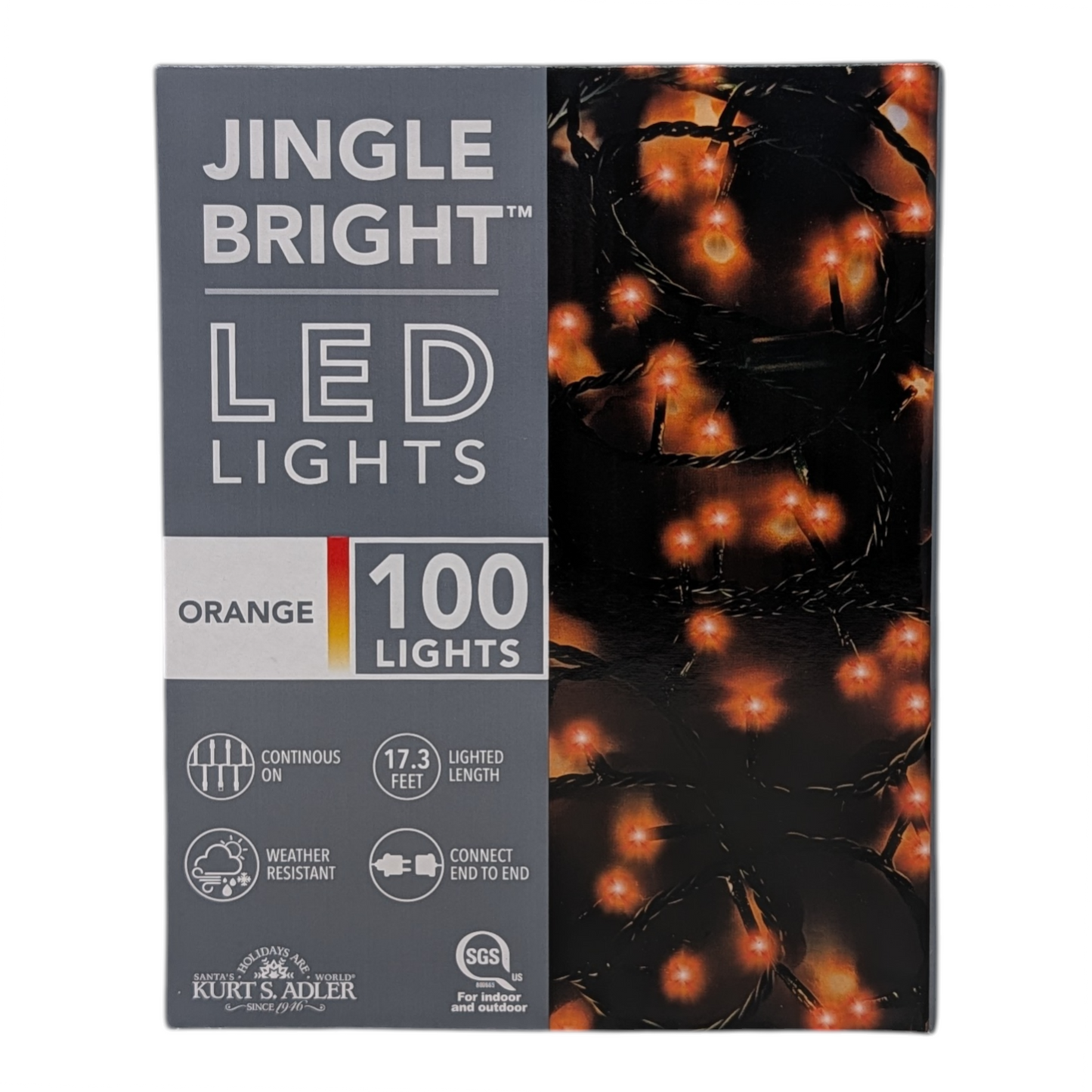Jingle Bright 100 LED Light Set - Orange - Green Wire - Default Title - Christmas >> Lighting