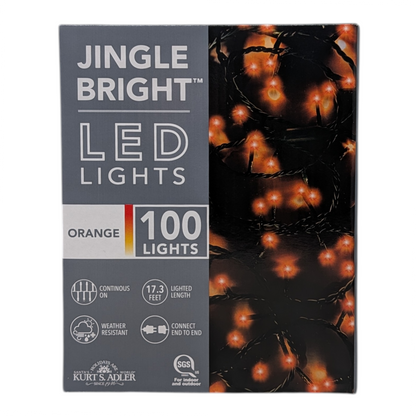 Jingle Bright 100 LED Light Set - Orange - Green Wire - Default Title - Christmas >> Lighting