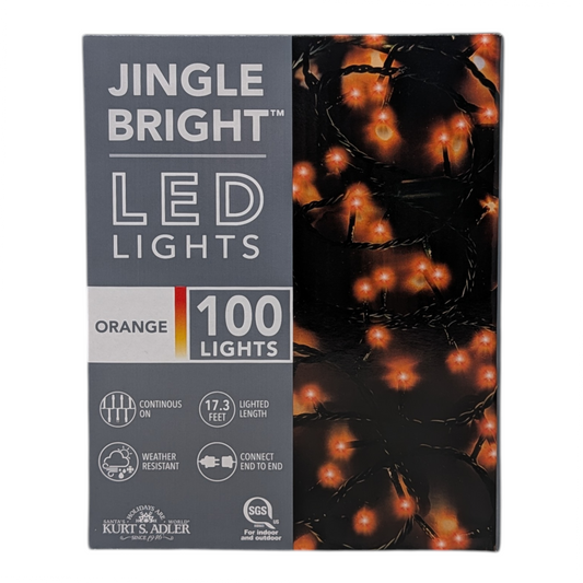 Jingle Bright 100 LED Light Set - Orange - Green Wire - Default Title - Christmas >> Lighting
