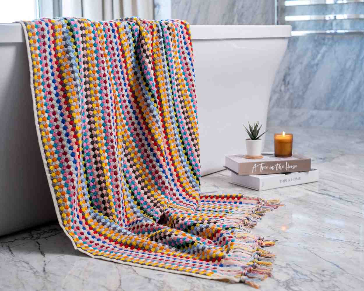 Pom Pom Bath Towel - Rainbow - Bath Towels