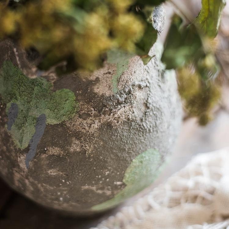 Pompeii Cement Floral Jar - -