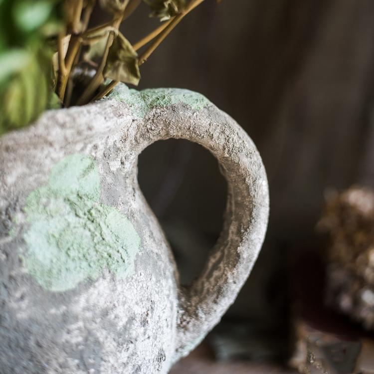Pompeii Cement Floral Jar - -