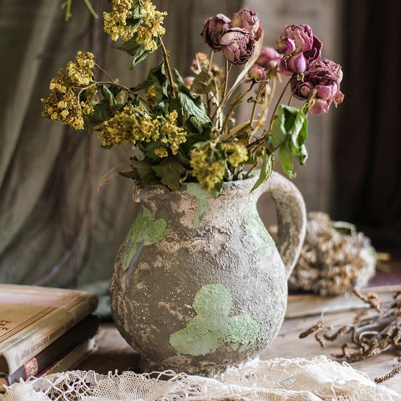 Pompeii Cement Floral Jar - -