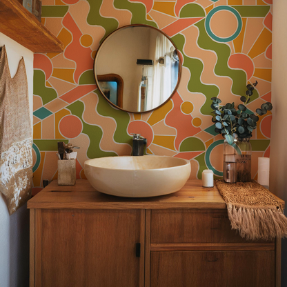 Day Trippin' Wallpaper, olive green, peach, coral and blue- Samantha Santana Creative- {{Product type}}