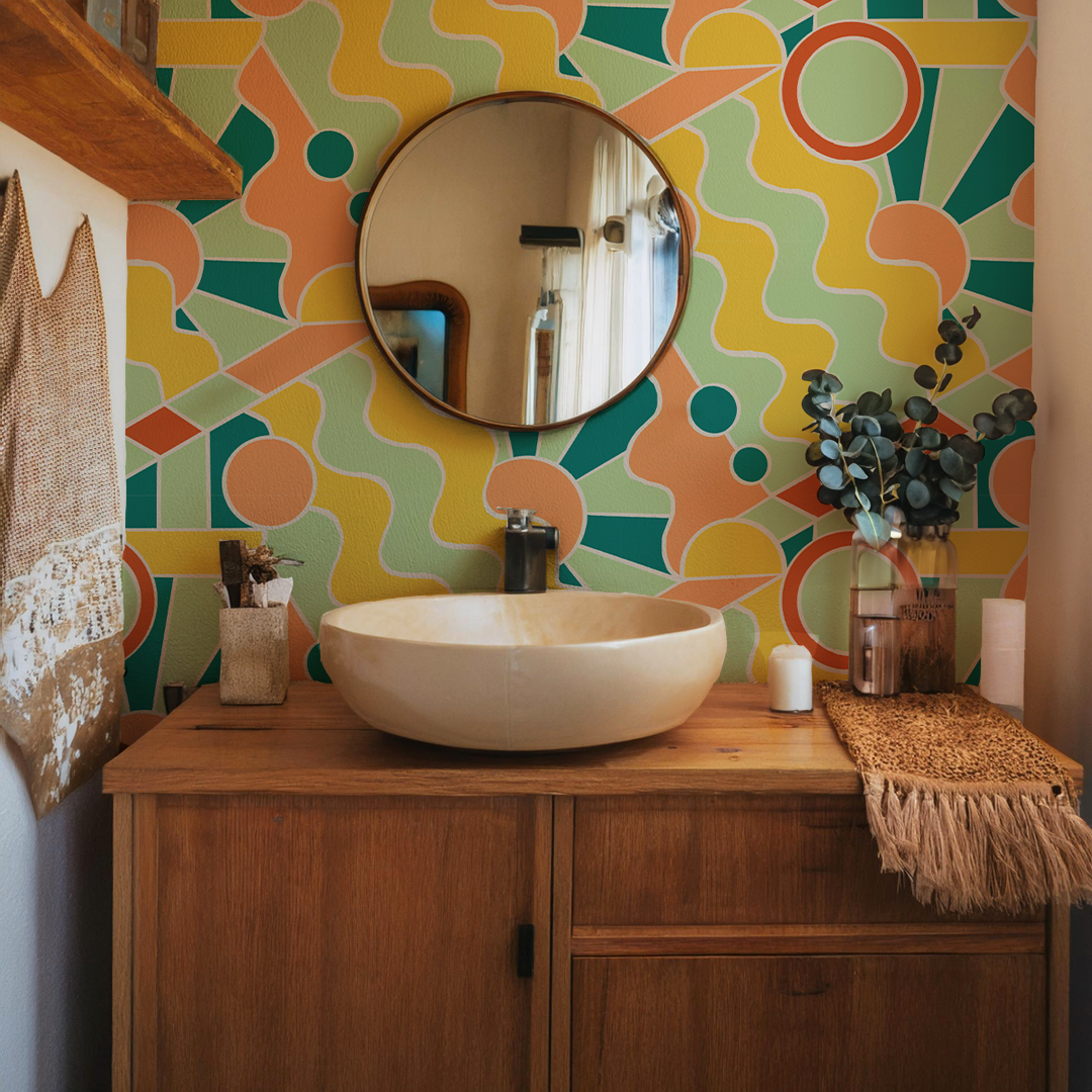 Day Trippin' Wallpaper, mint, blue, yellow and peach- Samantha Santana Creative- {{Product type}}