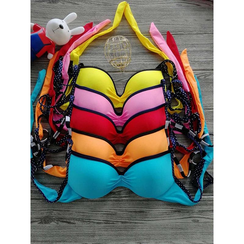 Bikini Set Three Piece Swimsuit Women Push Up Swimwear Bathing Suit Beachwear Swimming Suit For Women Women Braided Straps Lace Up Contrast Bikini Set Swimsuit Flower Bathing Suit Cross Low Waist Swimwear - - STBK321PRA