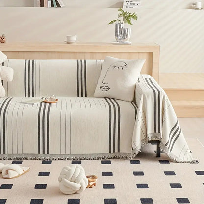 Soft Chenille Sofa Throw with Tassels and Washable Cover - - Couch cover