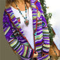 Rainbow Striped Long Sleeve Knit Cardigan for Women - Purple XL - Sweater