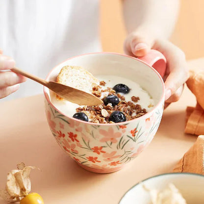 Large Capacity Ceramic Breakfast Cup for Coffee and Milk Kia Day Design