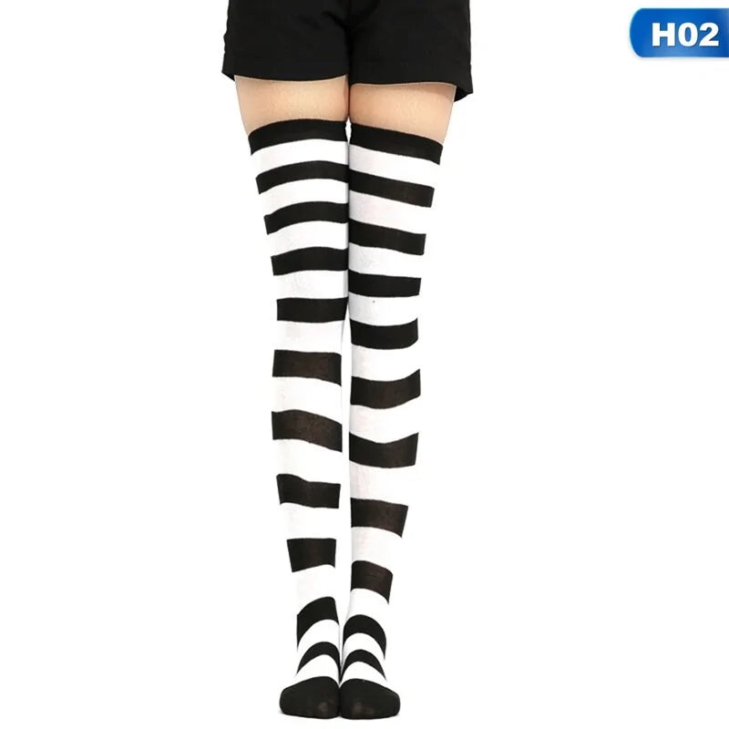 Kawaii Lolita Cotton Striped Thigh High Socks Kia Day Design