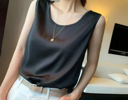 Women's Sleeveless Satin Blouse - Kia Day Design