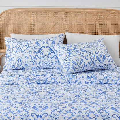 Watercolor Floral Sheet Set - Delia Collection - Watercolor Flowers - Blue - Sheets