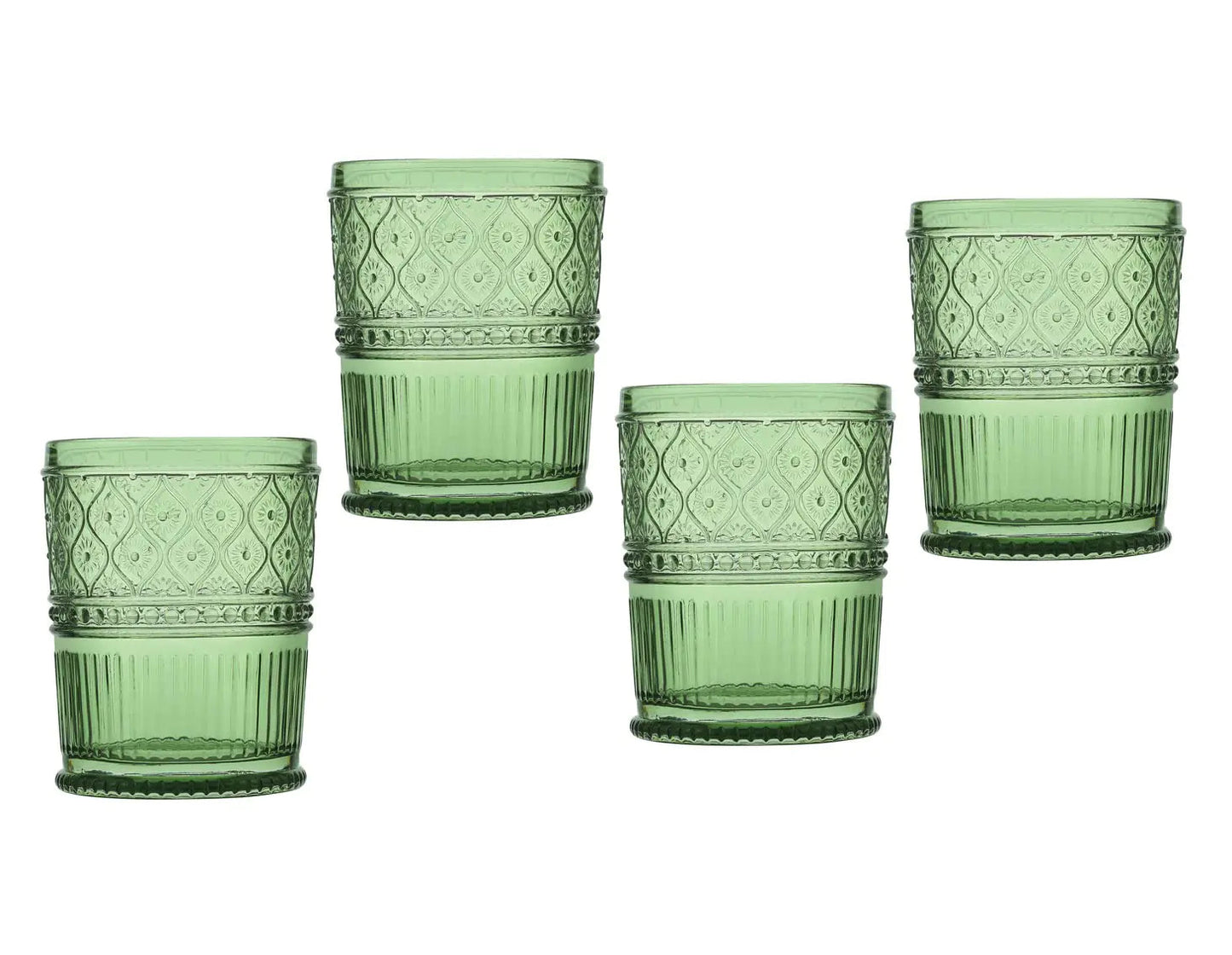 Set of 4 Green Godinger Old Fashioned Vintage Whiskey Glasses - - drinkware