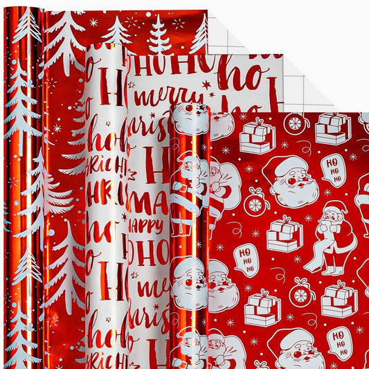 Christmas Wrapping Paper -Red Foil Gift Wrapping Paper Roll - - wrapping paper