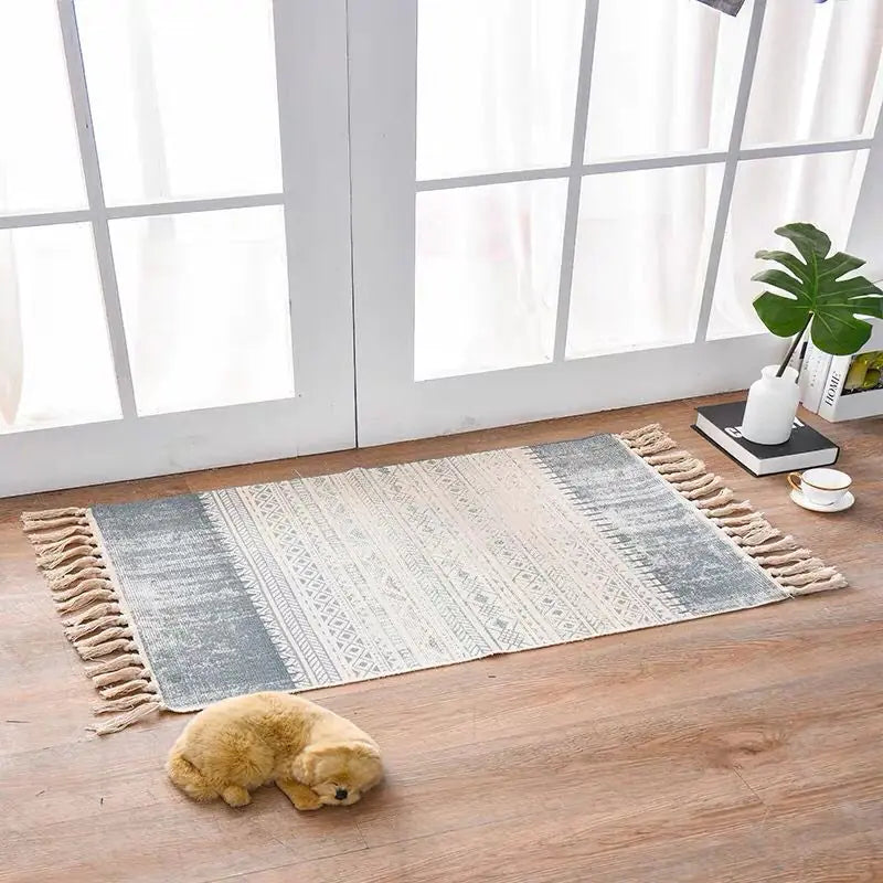 Nordic Style Cotton Linen Area Rug for Home Entrance Kia Day Design