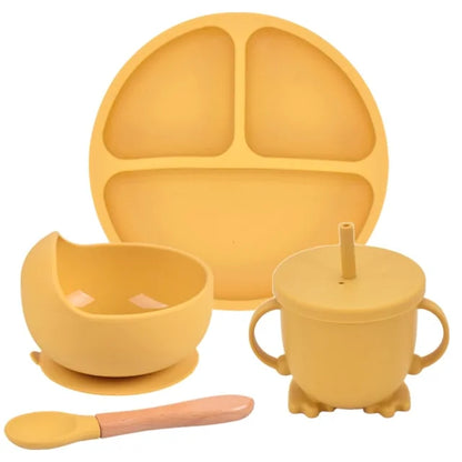 Silicone Baby Feeding Spoon Set Smile Yellow