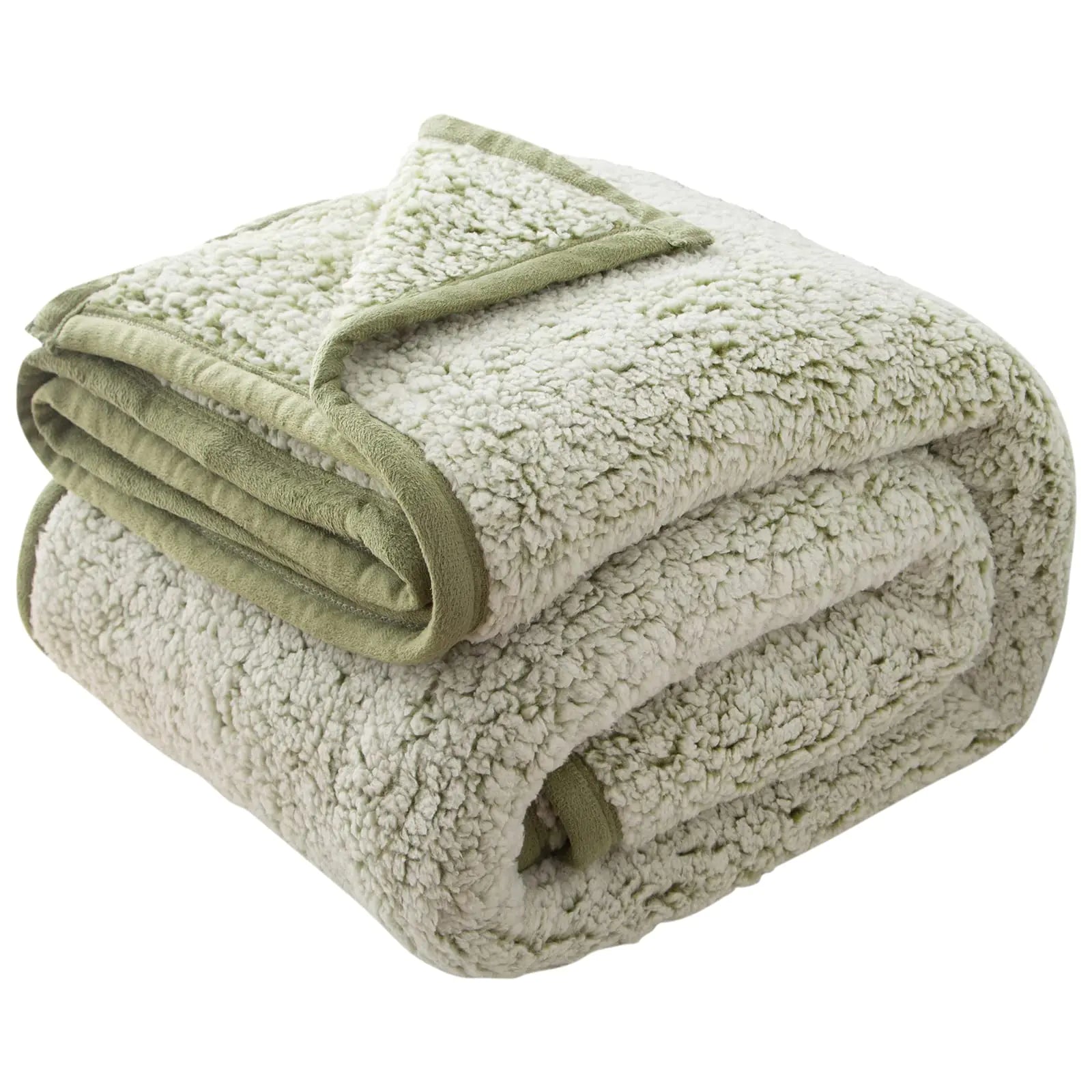 EMME Fuzzy Fleece Warm Blanket 90"x90" Large Queen Size Ultra Soft Warm Sherpa Blanket Microfiber Cozy Blanket for Bed Couch Sofa Lightweight Fuzzy Thick Reversible Blanket (Sage 90"x90") Kia Day Design