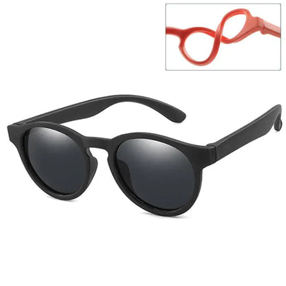 Kids Round Polarized Sunglasses Black Gray