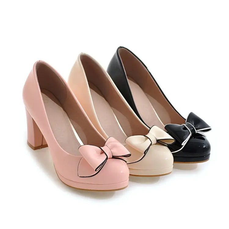 Women's Bowknot Chunky Heel Shoes