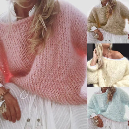 Womens Chunky Knitted Fluffy Pullover Tops