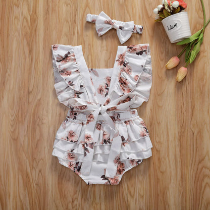 Baby Floral Romper Sleeveless Ruffled Jumpsuits