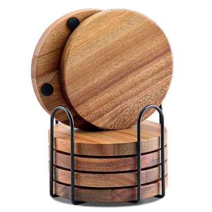 Set of 6 Acacia Wooden Coasters - - coasters