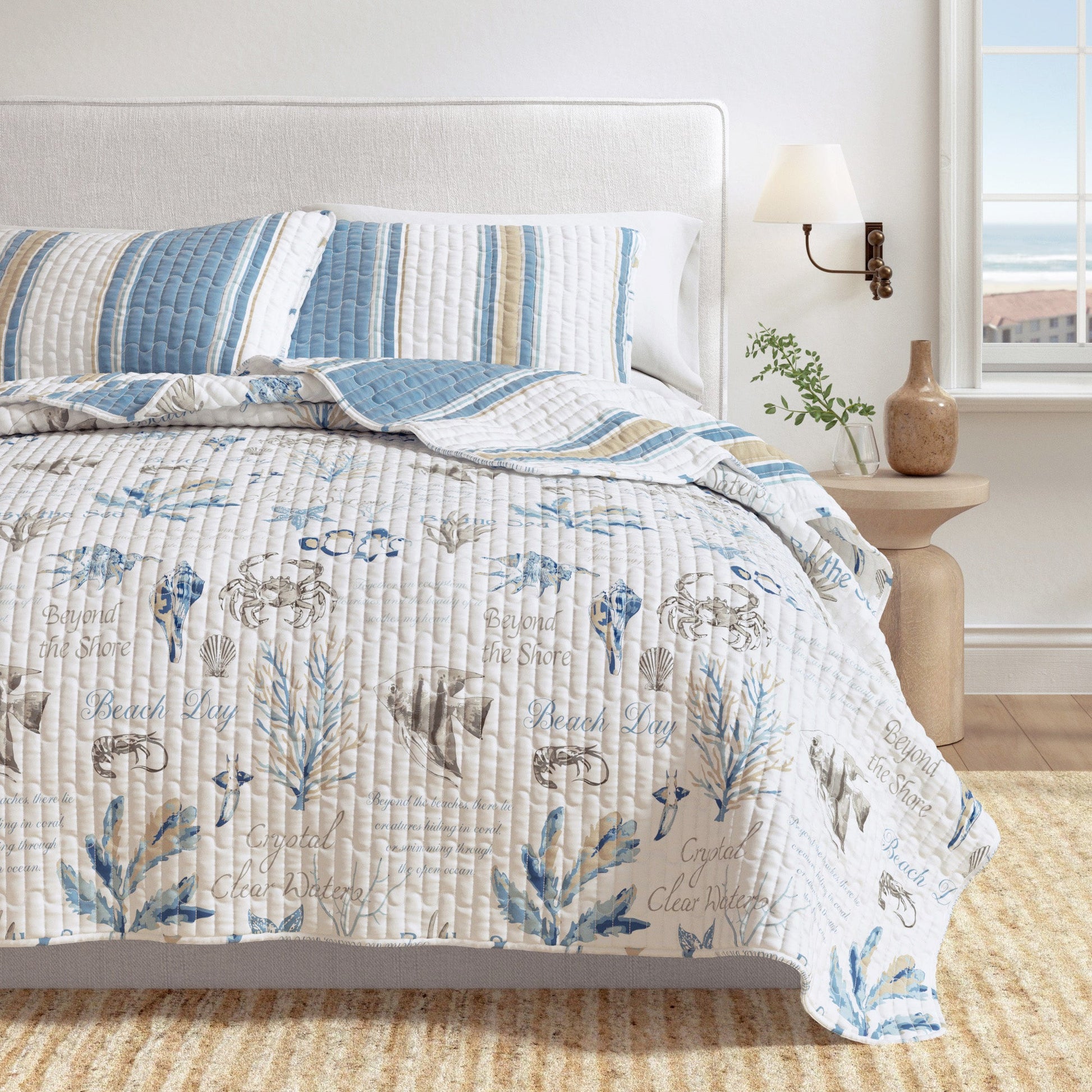 Stripe & Ocean Story Coastal Quilt Set - New Castle Collection - - Quilts & Comforters